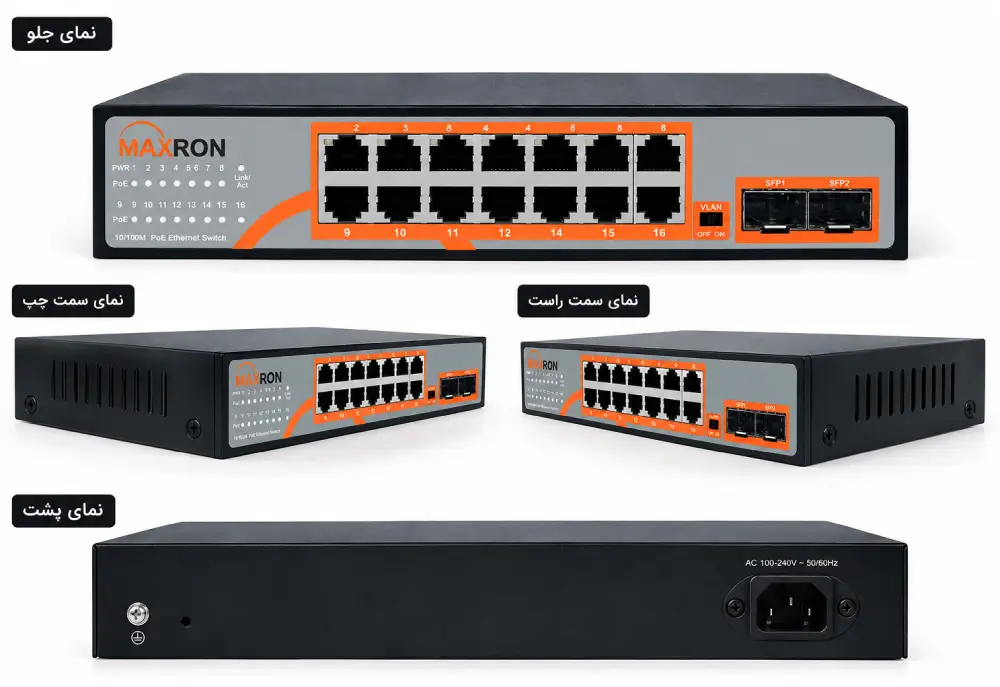 سوئیچ PoE مکسرون MSW-3208GPH-2GL-120I، 8 پورت گیگابیتی PoE و 2 پورت Uplink گیگابیتی