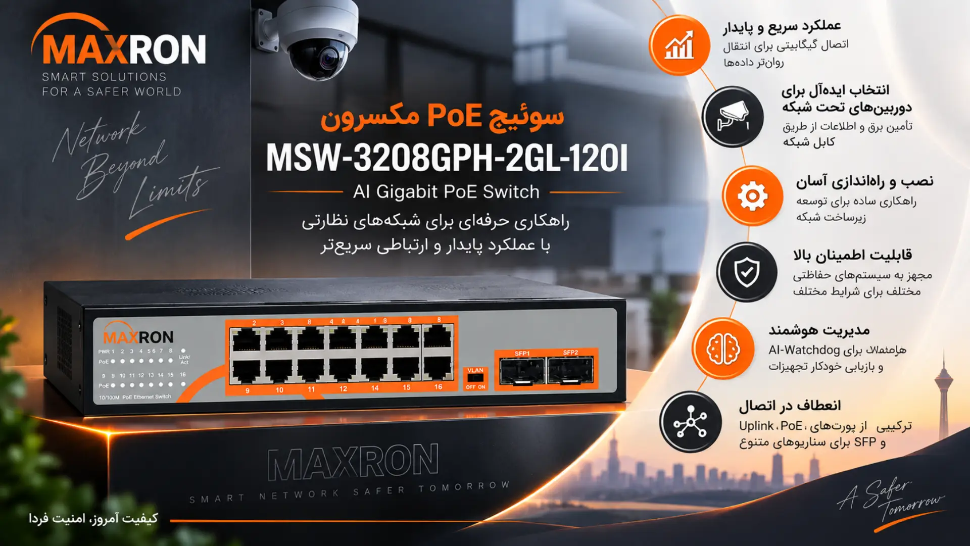 سوئیچ PoE مکسرون MSW-3208GPH-2GL-120I